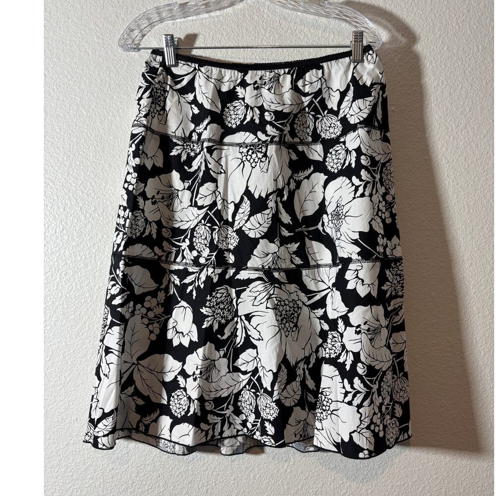 Speechless Women's Size L Black White Floral Pull-On Elastic Waist A-Line Skirt
